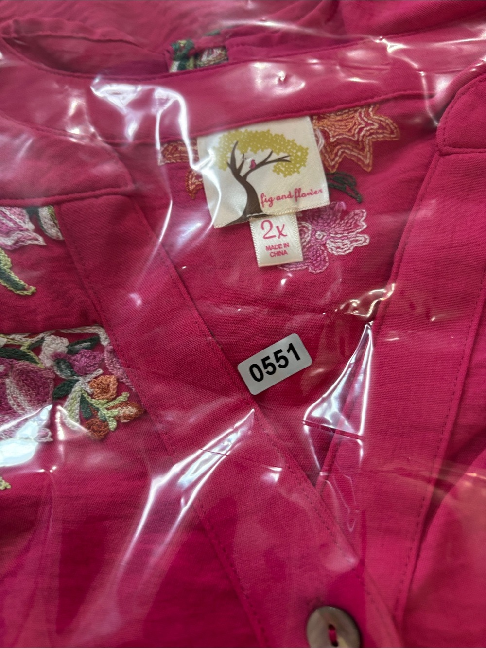 fig and flower Hot Pink Floral Embroidered Button-Front Top - Picture 6 of 6